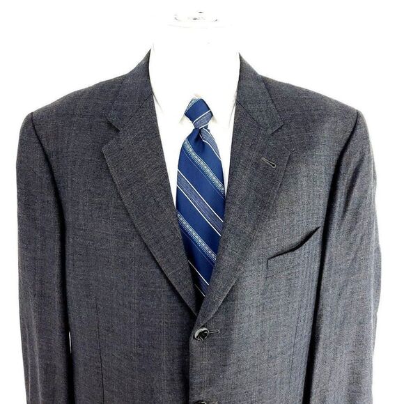 Joseph Abboud Nordstrom Wool 3 Button Sport Coat 42R Gray Blue Herringbone W/ Or - Picture 1 of 10